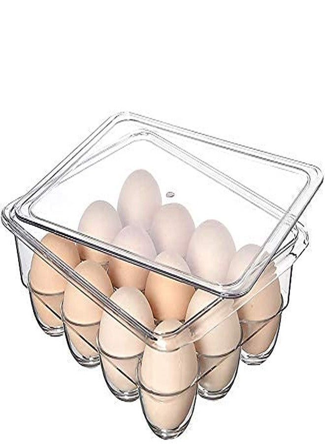 Birvan Stackable Acrylic Covered Egg Storage Box or Egg Trays for Refrigerator, Carrier Bin - Holds 12 Eggs - 1 Pack - Clear - Image 1